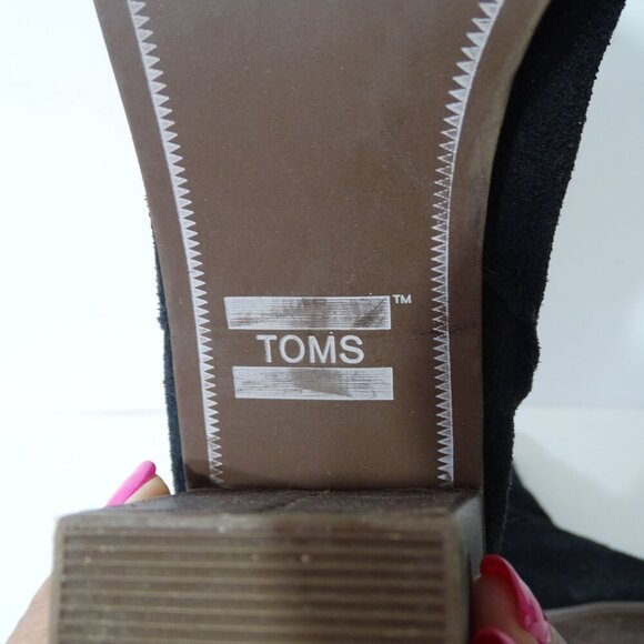 Toms Black Suede Ankle Boots Women Size 8.5 With Block Heel Zipper Closure - Picture 8 of 13